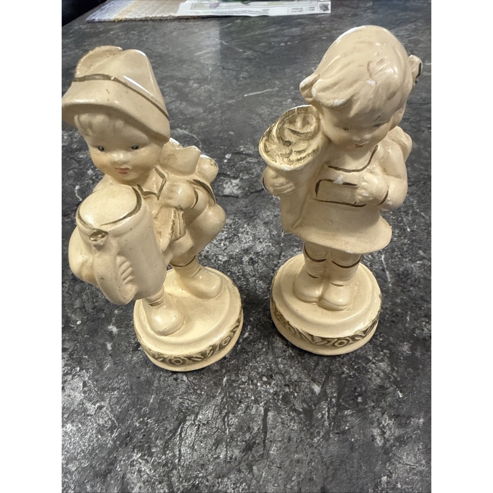 Vintage Coventry Ware Figurines - Girl And Boy Gold Trim 1940s Rare